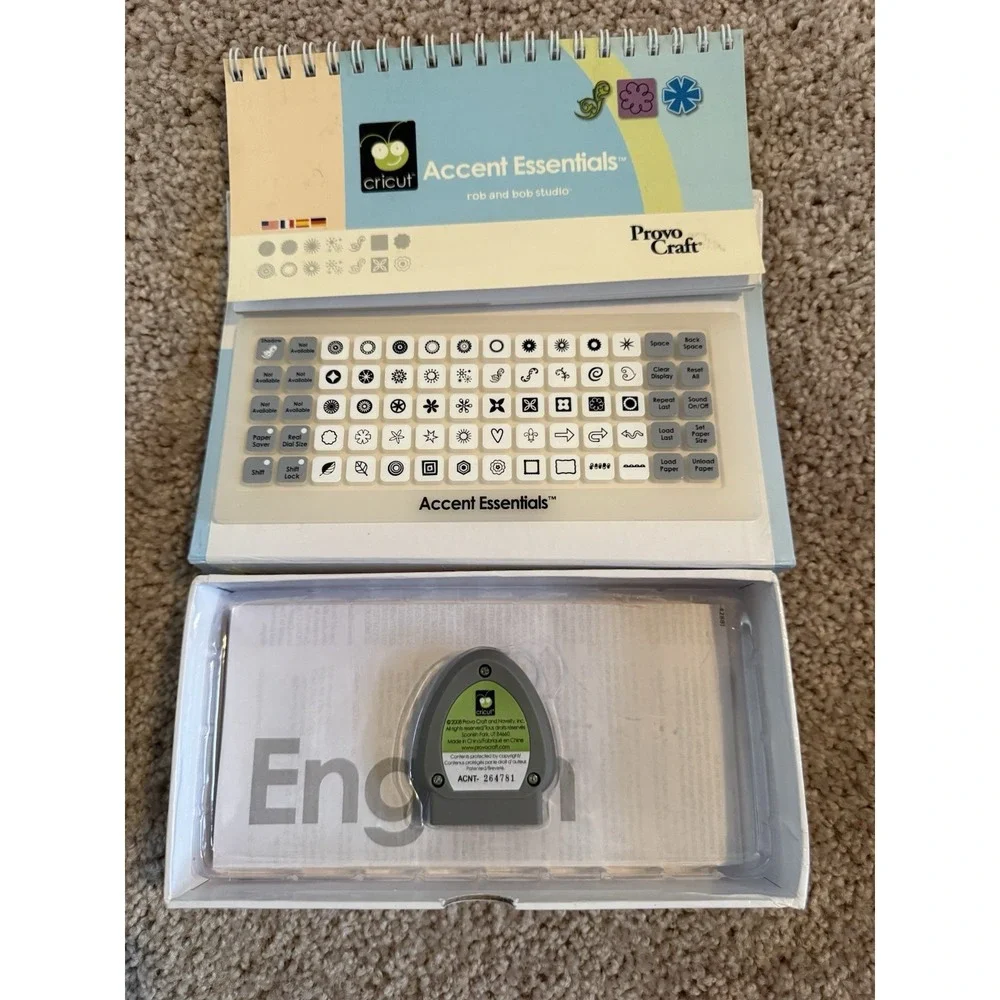 Cricut Accent Essentials Cartridge Complete Box Overlay Handbook 29-0391 Shapes